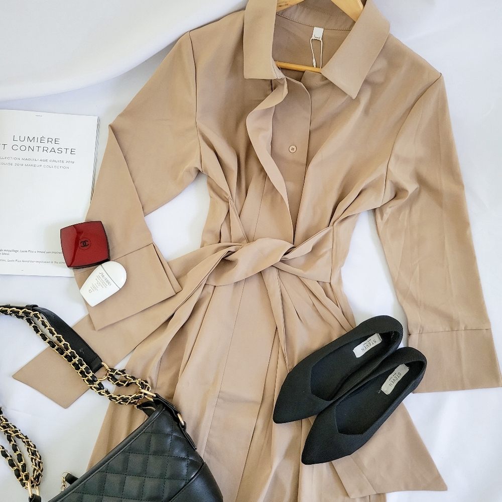 CAMILLE - Belted Shirt Dress (Tan)